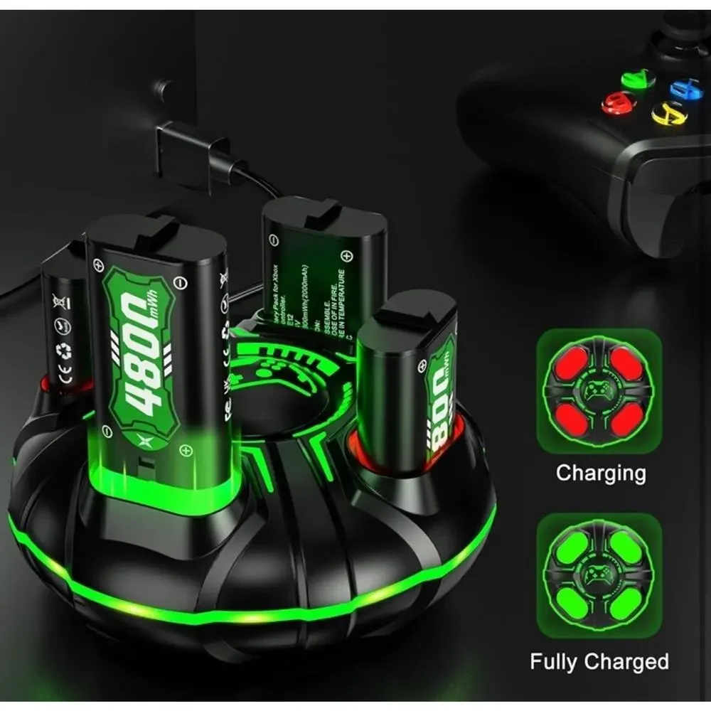 Fast Charging 4x4800mWh Xbox Battery Pack with Charger - For Xbox Elite & Series